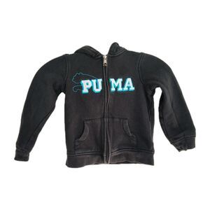 Puma Full-Zip‎ Hoodie Girls Size 5 Gray with Blue Accents Pockets
